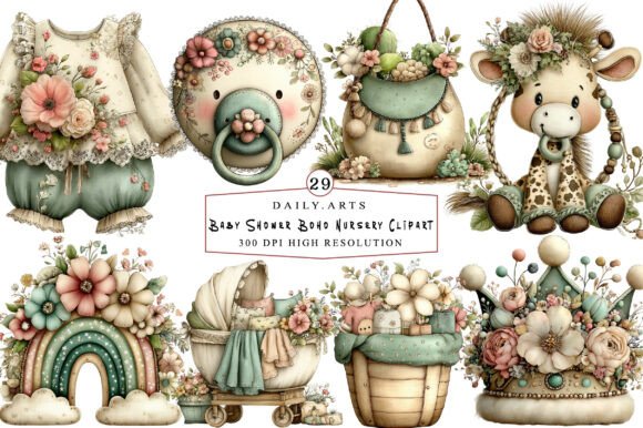 Download Baby Shower Boho Nursery Clipart - Baby shower Collection