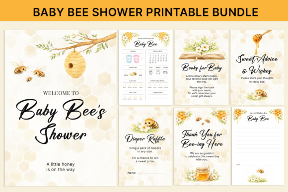 Download Bee Baby Shower Printable Bundle - Printable bundle Collection